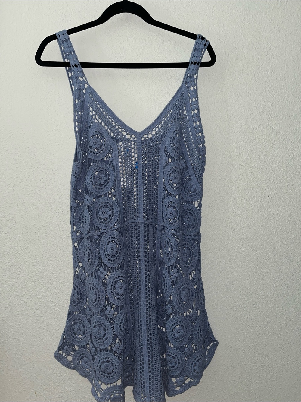 Boho  Beach Dress 
Dusty Blue Crochet V-Neck , cover up
SZ L/XL